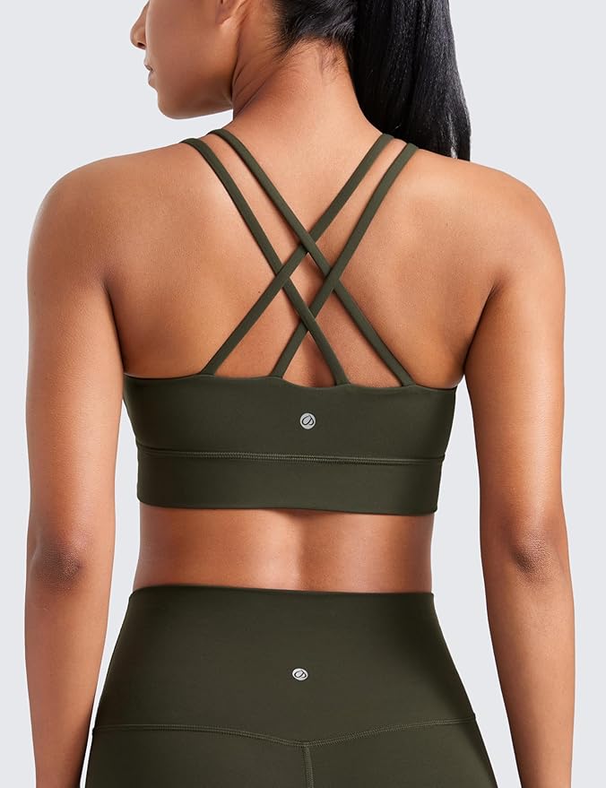 CRZ YOGA Softness Mold Womens Butterluxe Strappy Longline Sports Bra - Double Spaghetti Strap Workout Yoga Crop Top Athletic