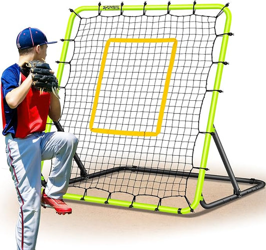 Baseball Rebounder Net 4x4.5FT - 5 Adjustable Angles Baseball Training Equipment for Ground, Line Drive & Fly Balls, Soccer Softball Volleyball Rebounder, Bounce Back Net with Hangbag