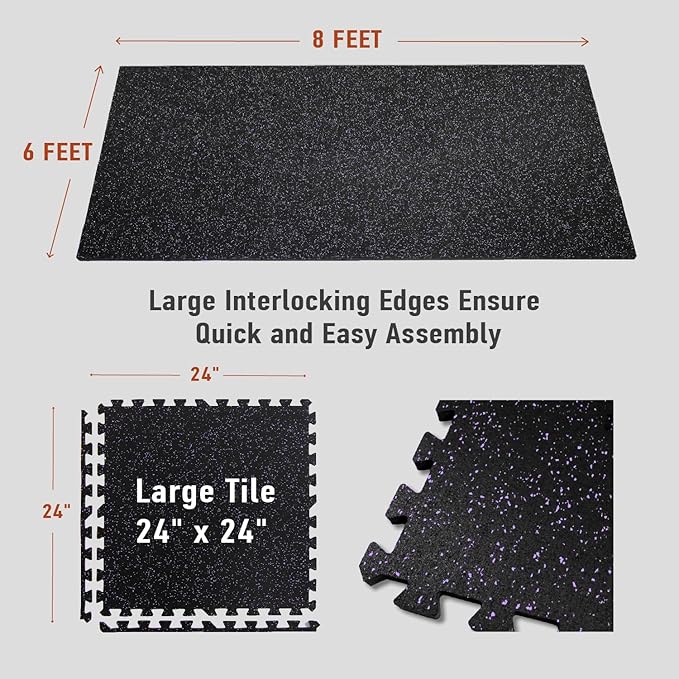 AIRHOP 0.56in Thick 48 Sq Ft Exercise Equipment Mats, 12 Tiles Upgraded Rubber Top with High Density EVA Foam, Large Interlocking Puzzle Gym Flooring for Home Gym, Heavy Weight Workout, 24 x 24in