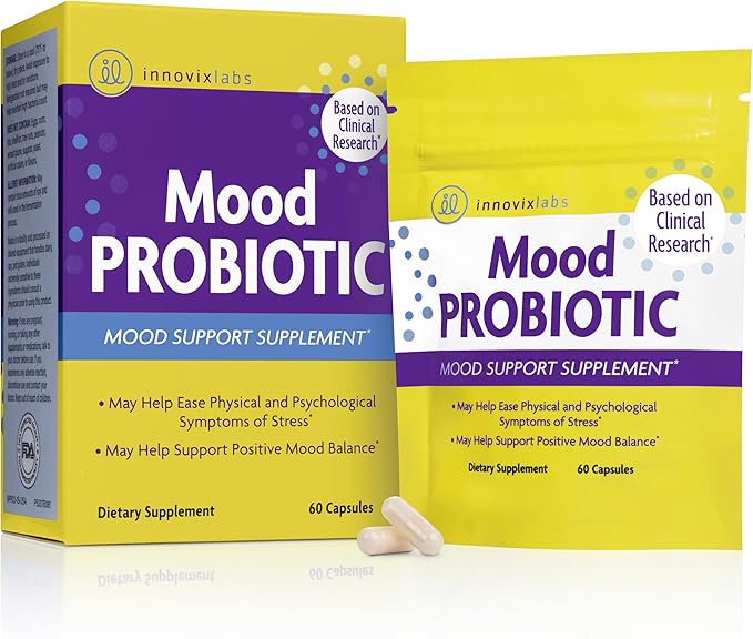 InnovixLabs Mood Probiotic for Women & Men, Clinically Studied Digestive & Mood Support Supplement, Lactobacillus helveticus Rosell-52ND & Bifidobacterium longum Rosell-175, 60 Capsules