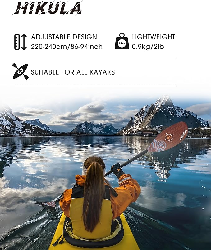 Adjustable Kayak Paddle with Carbon Shaft and PP Blade Available in 220-230/220-240/230-250cm Floating Lightweight Kayak Oars with Original Pattern