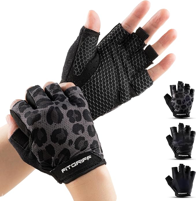 Fitgriff® Workout Gloves (Padded) for Men & Women - Fingerless Gym Gloves for Weight Lifting, Training - Full Palm Protection