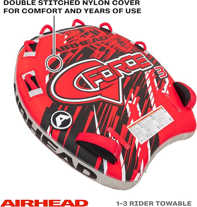 Airhead G-Force Inflatable Towable Tube | 2-4 Rider Models | Dual Tow Points | Full Nylon Cover | Kwik-Connect | Patented Speed Valve | Boat Tubes and Towables