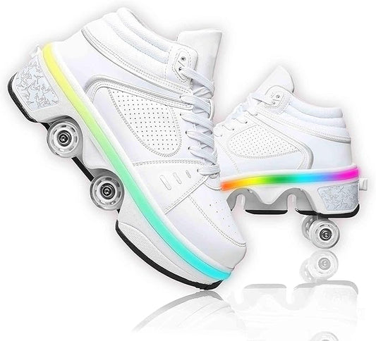 Double-Row Deform Wheel Automatic Walking Shoes Invisible Deformation Roller Skate 2 in 1 Removable Pulley Skates Skating Parkour
