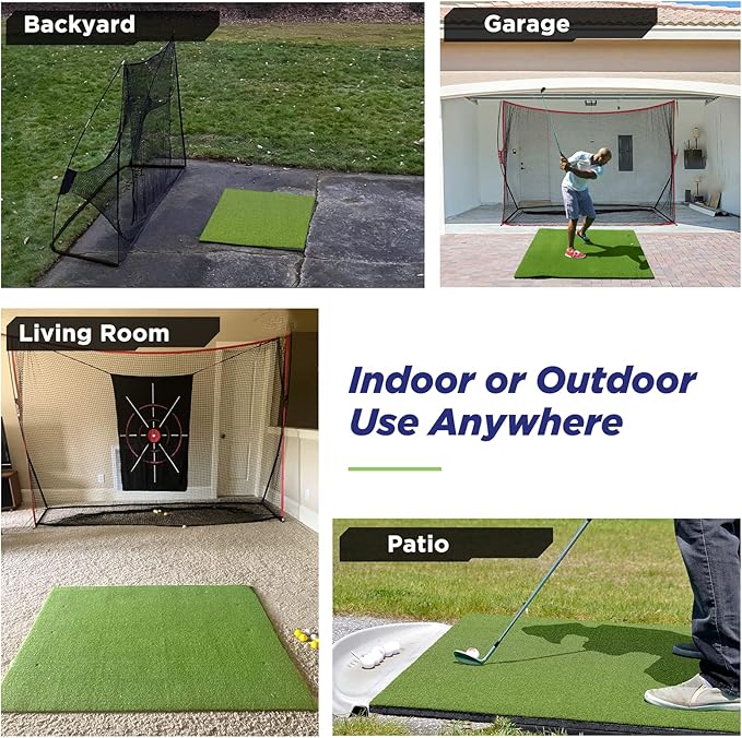 Golfguru Golf Mat, 5x4ft/5x5ft Dense Elite Golf Hitting Mats Practice with 10 Balls, 9 Tees, Heavy Duty Artificial Hitting Training Matt for Backyard Driving Chipping Indoor Outdoor Simulators