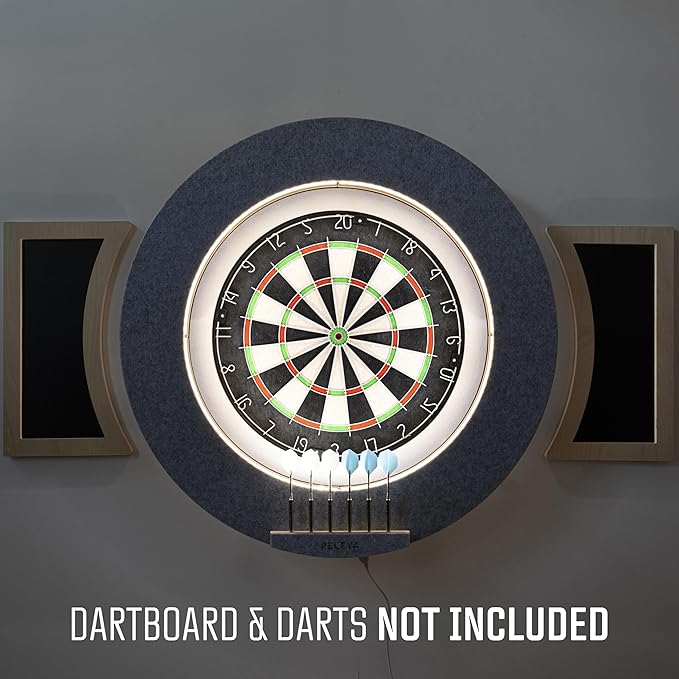 Dart Board Cabinet Set with LED Light; Bristle Dartboard, Built in LED Light, Darts and Chalkboards