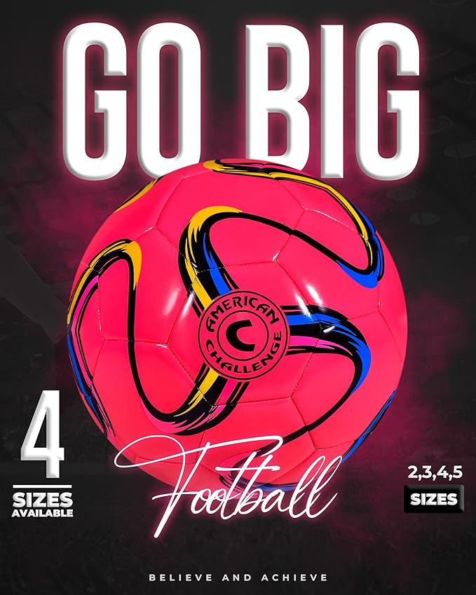 American Challenge Brasilia Soccer Ball – Soccer Ball Size 5, 4, 3 & 2 – for Youth & Adults – Ideal for Practice, Training & Grass Fields