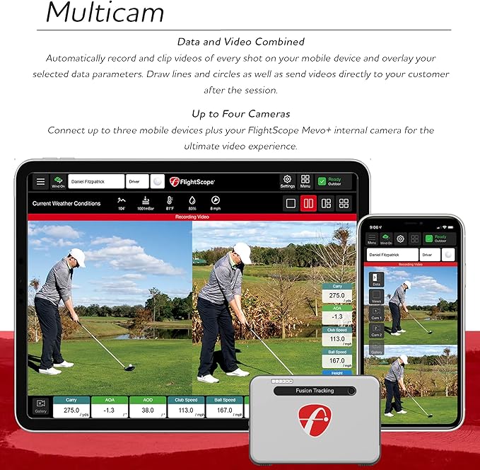 FlightScope Mevo+ GPS Golf Launch Monitor and Simulator with Face Impact Software | 22+ Complete Golf Data Parameters Including Vertical & Lateral Impact, 12 E6 Courses and 17 Practice Ranges