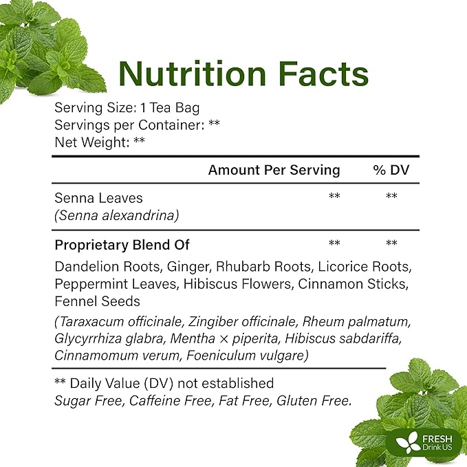 FreshDrinkUS, Premium 75 Tea Bags Men Super Detox Tea – Herbal Blend with Senna, Dandelion Root, Ginger, Peppermint & More – 100% Natural, Sugar-Free. Caffeine-Free. Gluten-Free. Vegan