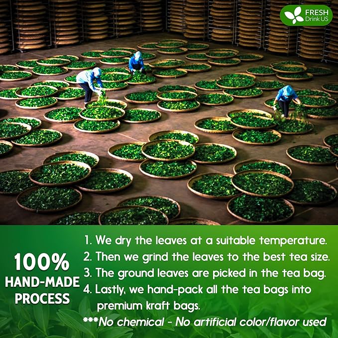 FreshDrinkUS, Premium 210 Green Tea Bags, 100% Natural & Pure from Green Tea. Green Herbal Tea. Made with Natural Material Tea Bags. No Sugar, No Gluten, Vegan.