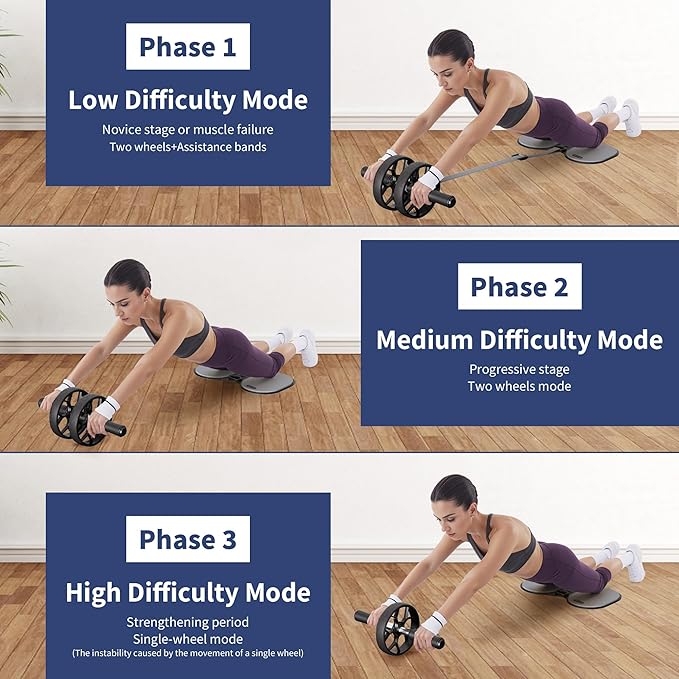 Ally Peaks Ab Roller Wheel with Adjustable Resistance，Automatic Rebound Abs & Core Workout Equipment for Beginners，All Levels & Post-Exhaustion Detachable Strength Training with Knee Pad.Ab wheel roller for men women