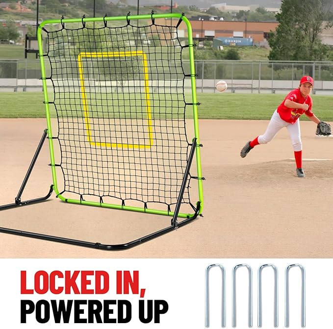 Baseball Rebounder Net 4x4.5FT - 5 Adjustable Angles Baseball Training Equipment for Ground, Line Drive & Fly Balls, Soccer Softball Volleyball Rebounder, Bounce Back Net with Hangbag