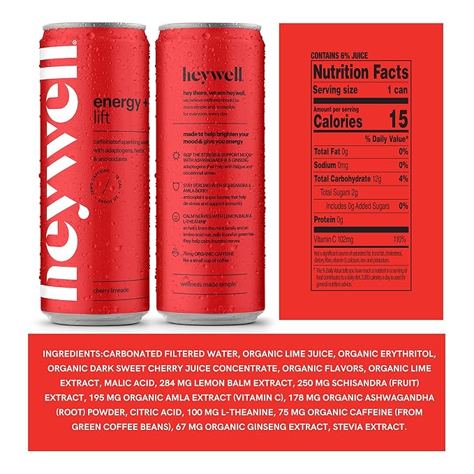 Heywell Sparkling Adaptogenic, Lift Variety Pack, 12 Fluid Ounce (Pack of 12) - Organic, Non GMO, Vegan, Gluten Free, Dairy Free