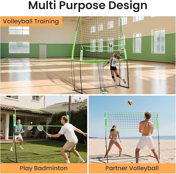 CXRCY Volleyball Training Net System, 11x 8 FT Volleyball Practice Net Station with Adjustable Height Freely, Portable &Easy Setup for Backyard Individual &Team Practice-Include Oxford Cloth Bag