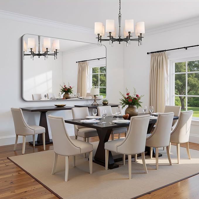 FORBATH 60x40 Inch Silver Bathroom Mirror for Over Sink, Large Rectangular Wall Mirror with Metal Frame, Rounded Corners for Bathroom, Bedroom, Entryway Decor (Horizontal or Vertical)