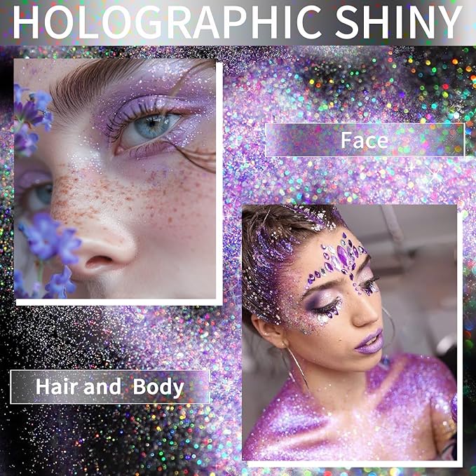 Hair Glitter Body Glitter Spray, 150ML Glitter Hairapray Holographic Purple Glitter Spray for Hair and Boday, Hair Glitter for Kids Women, Body Shimmer Festival Rave and Makeup 4.2 Fl Oz