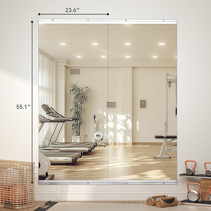 Hasipu Home Gym Mirror 55" L x 24" W - 2PCS Large Full Body Mirror for Yoga, Wall-Mounted Mirrors for Fitness, Garage, Dance Studio, 0.16in Tempered Glass Frameless