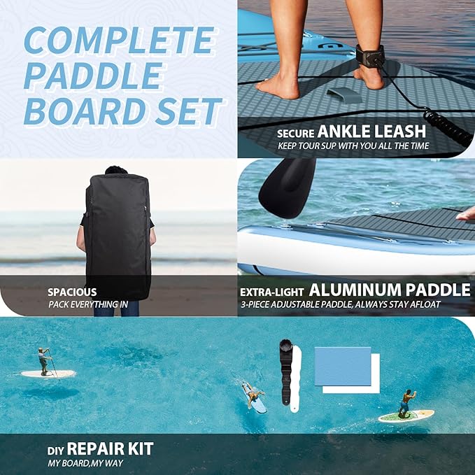 Inflatable Stand Up Paddle Board, 10'x30''x6'' Ultra-Light Paddleboards for All Skill Levels with SUP Accessories, Paddle, Fins, Leash, SUP Pump, Backpack
