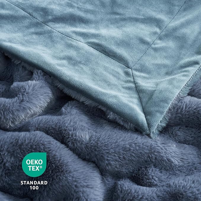 Cozy Bliss Faux Fur Throw Blanket for Couch, Cozy Soft Plush Thick Winter Blanket for Sofa Bedroom Living Room, 60 * 80 Inches Blue