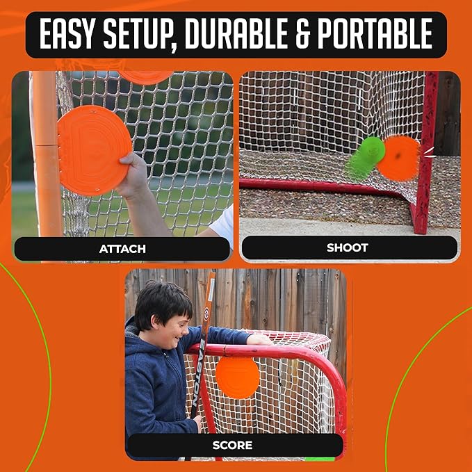 Combo Bundle of Durable Magnetic Lacrosse Goal Targets/Hockey Targets with 4 Pearl Lacrosse LT Textured Balls and 4 Tethers| Lacrosse Net Goalie Targets