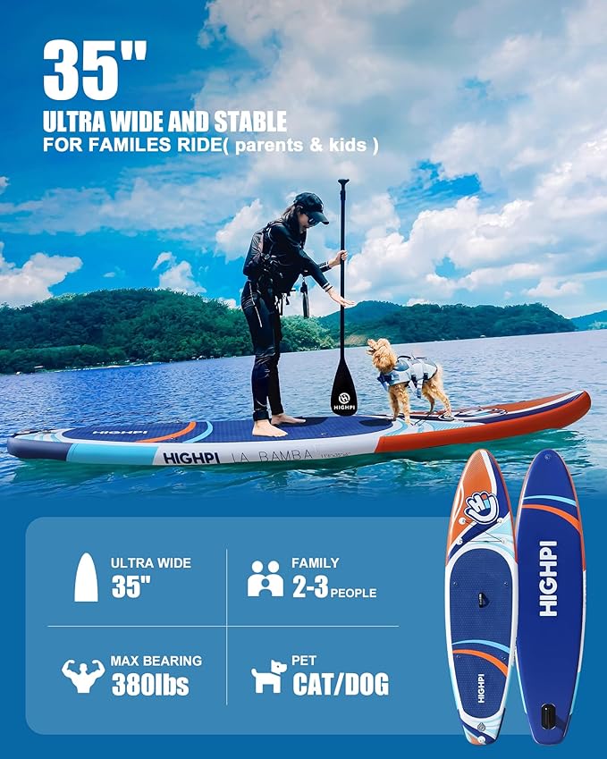 Highpi Inflatable Stand Up Paddle Board for Youth and Adults – Wide Sup with Premium Accessories, Blow Up Paddleboard for Surfing, Fishing, Yoga & More
