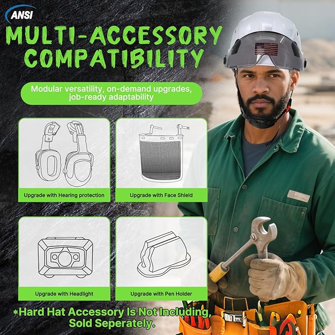 AOLAMEGS Construction Safety Hard Hat - ANSI Z89.1 Type Ι OSHA Approved Safety Helmets with Chin Straps Lightweight Reflective Vented ABS Hard Hats For Men Women Industrial Workwear 6-point Suspension