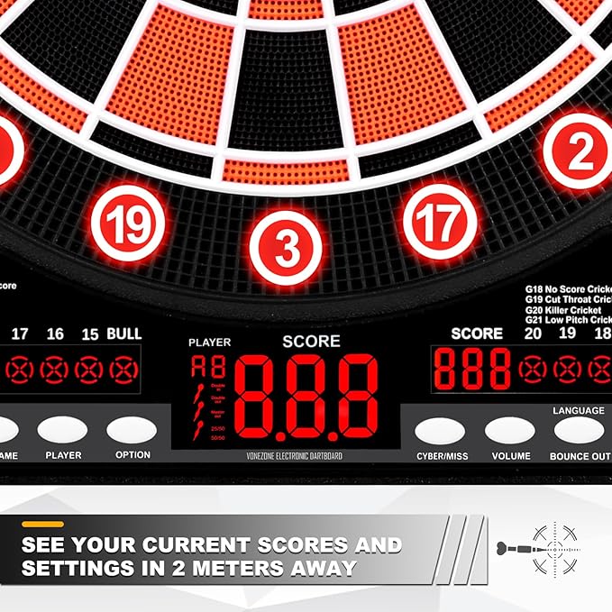 Electronic Dartboard, Electric Dart Boards for Adults,Electronic Scoreboard, Light-Up Led Display, 12 Darts Soft Tip Professional Dart Board and Extra Tips, Up to 8 Players