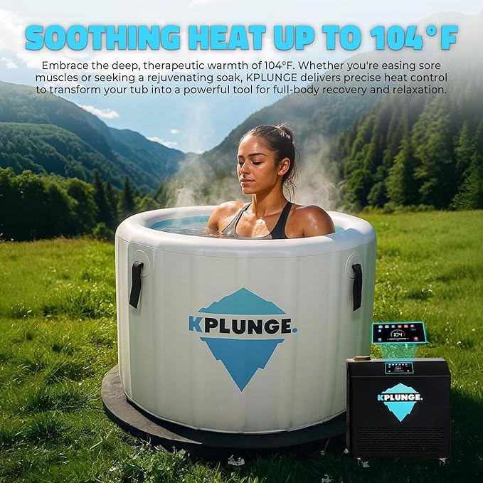Arctic Fox 39" 1-Person Inflatable Cold Plunge Ice Bath or Hot Tub with 3/4 HP Chiller and Heater, PVC Insulated Lid, Hand Pump, Repair Kit, 88-Gallon Capacity, Indoor/Outdoor Tub – Gray