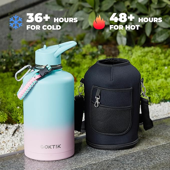 COKTIK 84oz Water Bottle with Straw - Triple Insulated Flask, 48hr Cold Retention Large Water Bottle, Leakproof Water Jug for Gym, Hiking, Camping, Outdoor Sports(Bubble Gum)