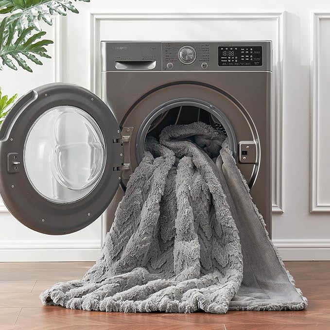 Cozy Bliss Faux Fur Throw Blanket for Couch - Soft Fuzzy Cozy Throw Gift Blankets for Women,Grey Boho Blanket for Sofa Bedroom Living Room.50 * 60 Inches