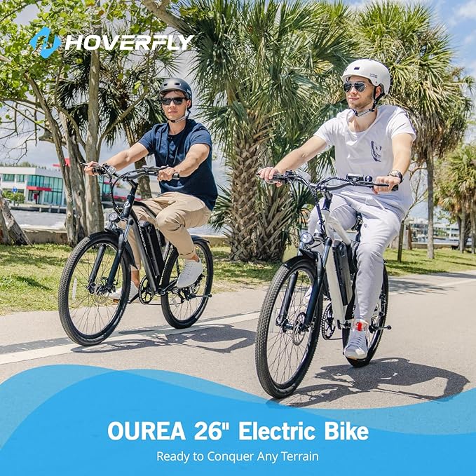 HOVERFLY OUREA 26" Electric Bike for Adults, 750W Peak Motor Mountain Ebike, 20MPH Up to 40 Miles, UL2849 Certified, 7-Speed, Removable Battery, Shock Absorber, Fat Tire Commuter E-Bike