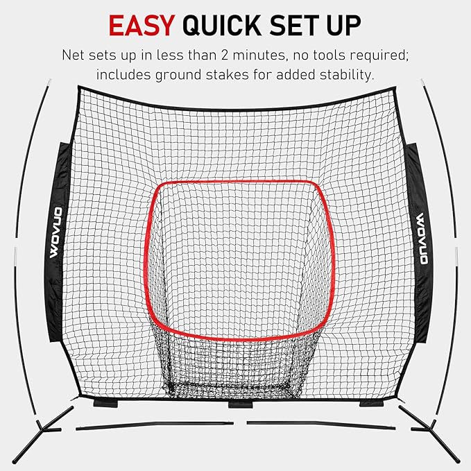 7x7 ft Baseball Net for Batting Pitching Hitting, Softball Pitching Net with Strike Zone, Tee, Ball Caddy, Softball Batting Net Baseball Training Equipment for Kids Adult Youth Sport Practice
