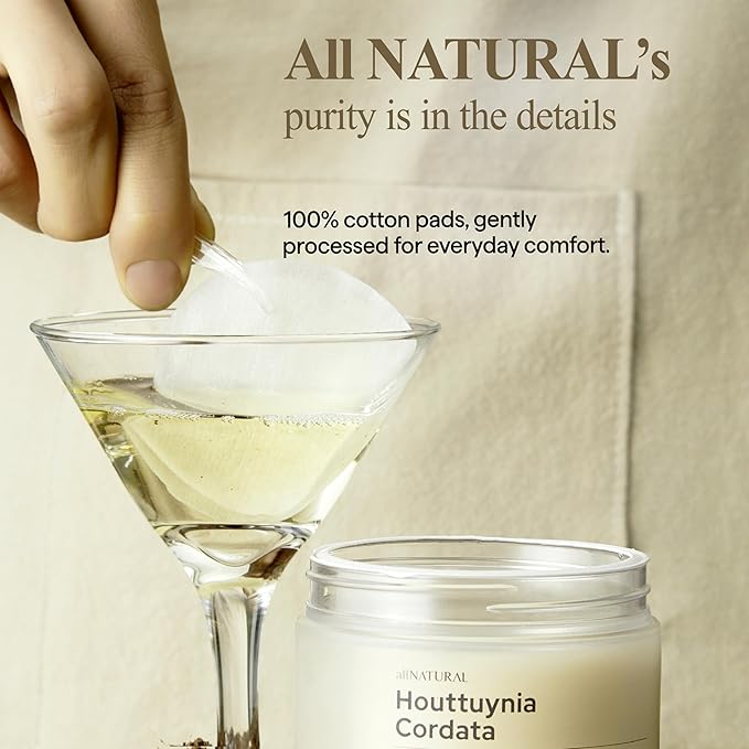 All Natural Houttuynia Cordata Cotton Toner Pad – Cooling and Soothing Heartleaf Toner Facial Pads, Gentle for Daily Use and Sensitive Skin (60pcs)