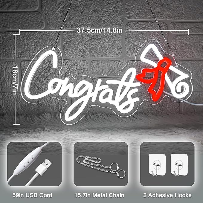 Congrats Graduation Neon Sign - Class of 2025 Graduation Party Decorations,LED Neon Light Up Sign for Photo Backdrop,Graduate Ceremony Wall Decor for High School College Celebration