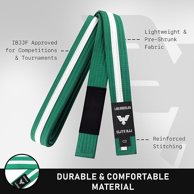 Elite Sports Kids Brazilian Jiu Jitsu Belts Preshurunk Martial Arts Youth BJJ Belts for Girls & Boys with BJJ Ranking Stripes