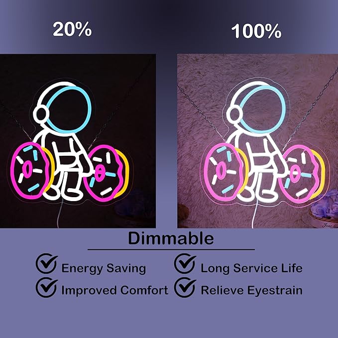 Astronaut Lifting Donut Neon Sign Astronaut Donut Neon Light Astronaut Light Sign Dimmable Bakery LED Neon Light for Club Decor Man Cave Game Room Bar Pub 12.5"×12.7"