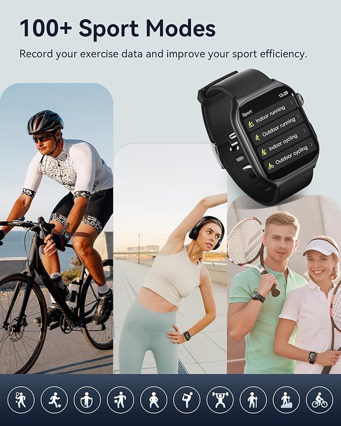 Fitness Tracker for Men Women (Make/Answer Call), 2.0" Smart Watch with 24/7 Heart Rate Blood Oxygen Sleep Monitor, Pedometer, 100+ Sport Modes IP68 Waterproof Activity Tracker for Android iOS