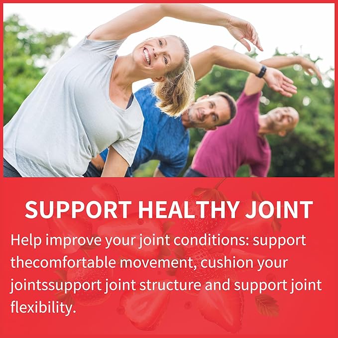 Glucosamine Chondroitin Gummies with MSM & Elderberry Extra Strength - Joint Support, Antioxidant Immune Support Supplement for Adults, Men & Women.(2 Pack) Strawberry