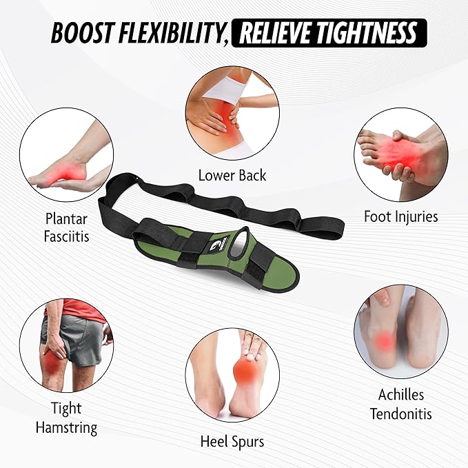 DMoose Fitness Foot & Calf Stretcher with Adjustable Padded Stretching Strap for Plantar Fasciitis, Hamstring, Heel Spurs and Achilles Tendonitis Relief - Yoga Leg Stretch Strap for Flexibility