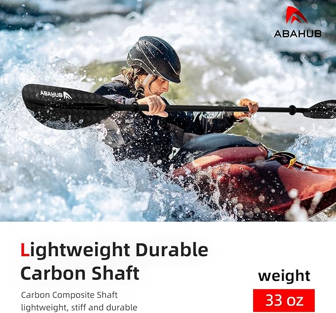 Abahub 1 x Carbon Kayak Paddles, 90.5 Inches Kayaking Oars for Boating, Canoeing with Free Paddle Leash, Carbon Fiber Shaft Black/Blue/Green/Orange/Yellow/White/Red Plastic Blades