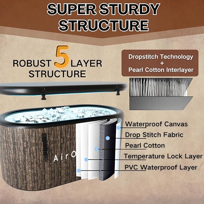 Cold Plunge Tub, Inflatable Ice Bath Tub, 216 - Gallon Large Bath Tubs for Cold Plunge, Durable, Portable & Compatible with Water Chiller for Recovery, Gyms and Cold - Water Training (Brown)