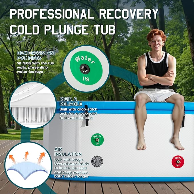 Albott Inflatable Cold Plunge Tub for Athletes, Ice Bath Tub with Insulated Lid Non-Slip Mat, Water Chiller Compatible, Portable for Indoor & Outdoor Recovery, 210 Gal, 71" L x 35" W x 30" H