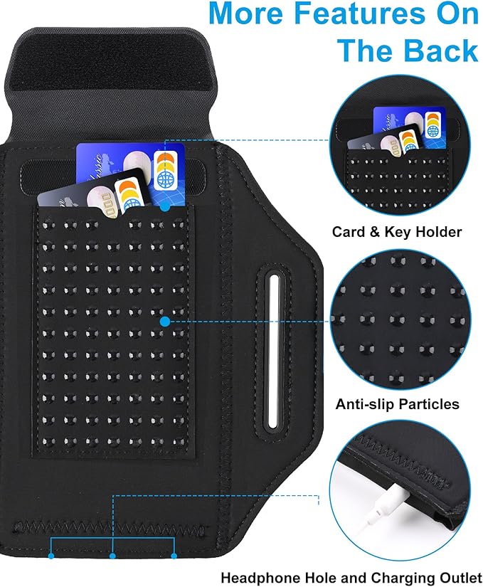 Arm Band for Phone for Running with Foldable Straps, 6.9‘’ Running Armband Phone Holder for iPhone 16 15 14 13 12 11 Pro Max Galaxy Pixel, Running Essentials for Women with Car Home Key Earphone Bag