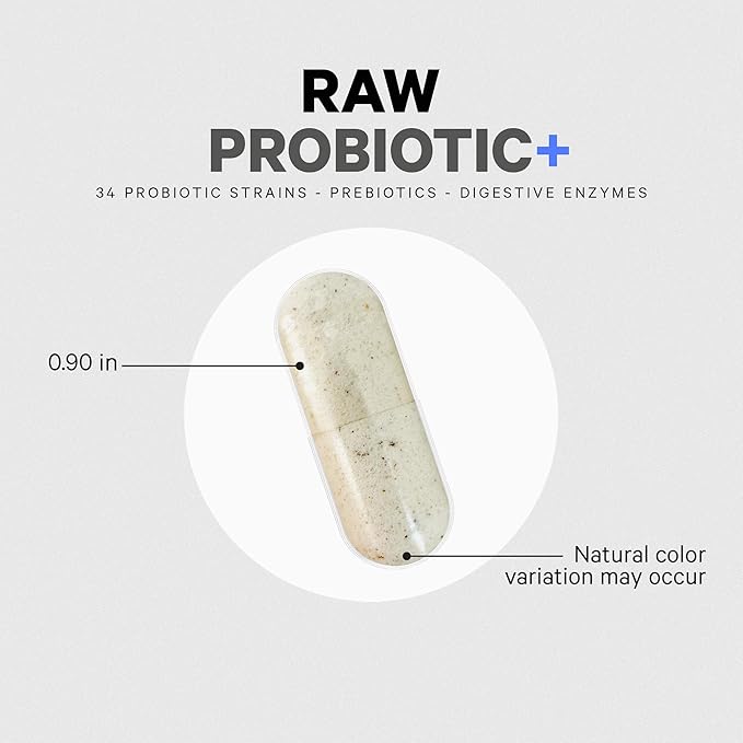 Codeage Raw Probiotic+ Supplement - 34 Probiotic Strains, 100 Billion CFUs, Raw Whole Food Probiotics, Digestive Enzymes, Raw Fruits & Veggies Prebiotics - Wild Kefir Culture - Non-GMO - 30 Capsules