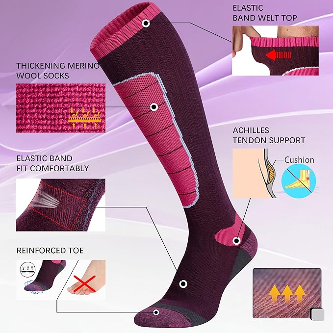Hylaea Merino Wool Ski Socks, Cold Weather Socks for Snowboarding, Snow, Winter, Thermal Knee-high Warm Socks, Hunting