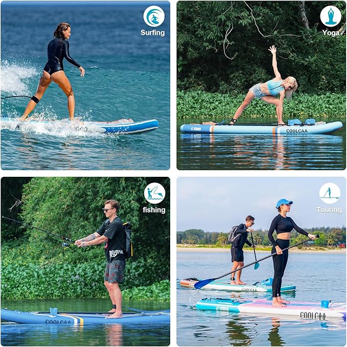 Inflatable Paddle Board, Stand Up Paddleboard with Premium SUP Accessories for Fishing & Yoga, 460lb Capacity, Non-Slip EVA Deck, Blow Up Paddle Boards for Adults & Beginner