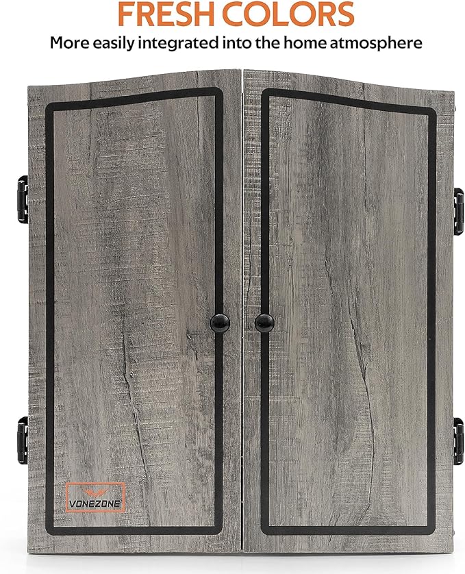 Dartboard Cabinet Set - Easy Assembly One Piece Sports Hemp Dartboard Scoreboard - Play Immediately - 6 Dart Chalk Set for Home Game Bar Accessories, Gray