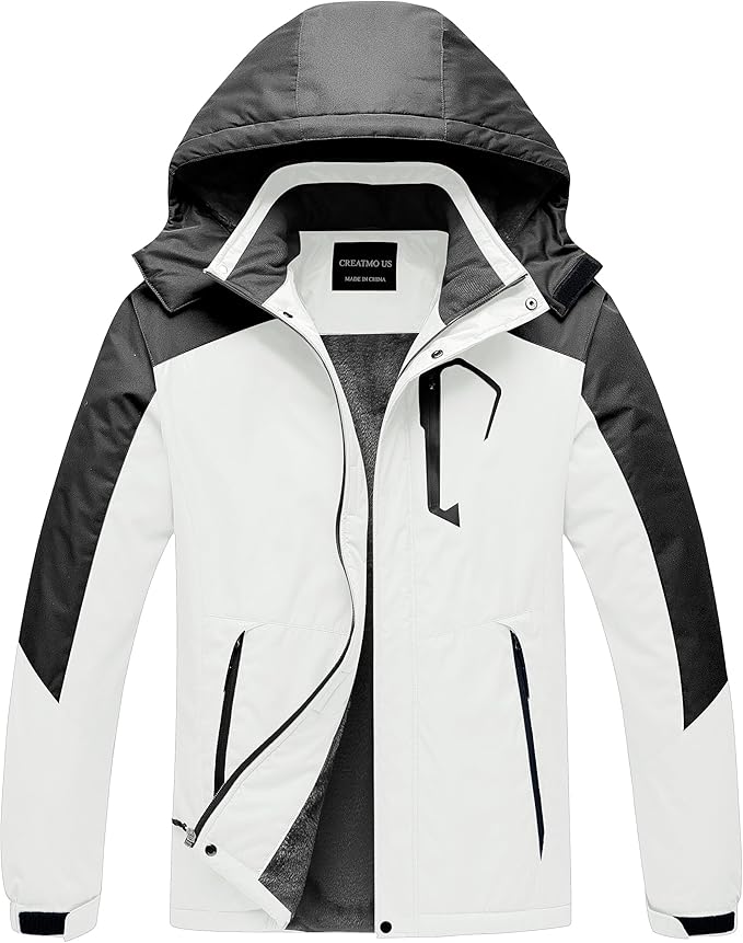 CREATMO US Men's Mountain Waterproof Ski Jacket - Windproof Snowboarding Warm Winter Coat Raincoat