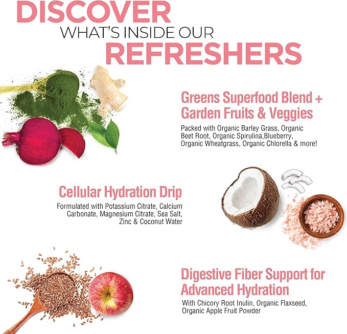 COUNTRY FARMS Refreshers, Super Greens and Electrolytes, Essential Minerals and Superfoods, Hydration Support, Promotes Natural Energy, with Fiber, Watermelon, 30 Servings