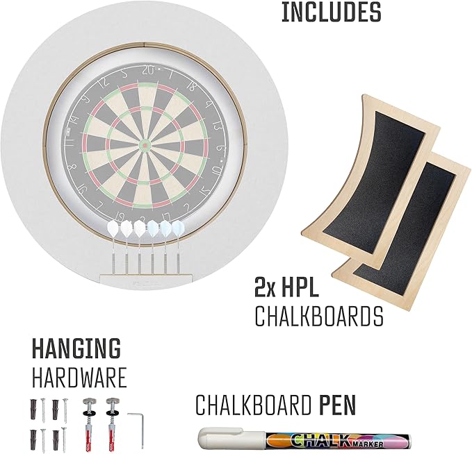 Dart Board Cabinet Set with LED Light; Bristle Dartboard, Built in LED Light, Darts and Chalkboards